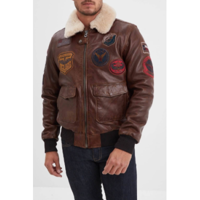 Cuir aviateur patchs col mouton DAYTONA Cognac H25