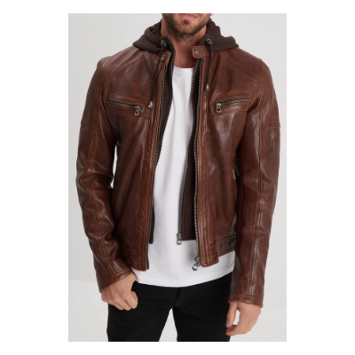 Cuir motard capuche cognac Bishop+hood " DAYTONA-73"