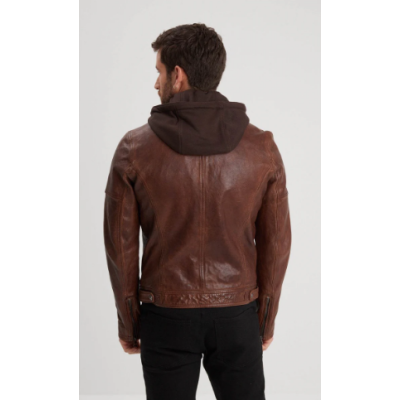 Cuir motard capuche cognac Bishop+hood " DAYTONA-73"