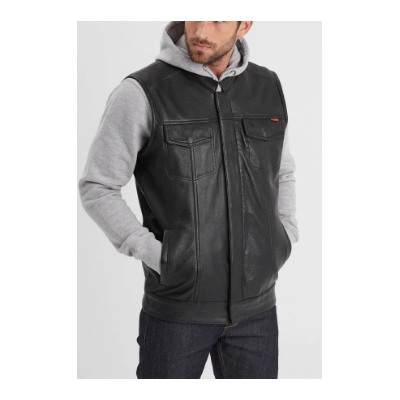 Gilet Cuir Biker HOT ROAD "Daytona-73" Noir Noos