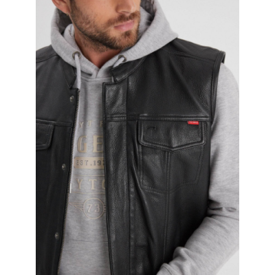 Gilet Cuir Biker HOT ROAD "Daytona-73" Noir Noos