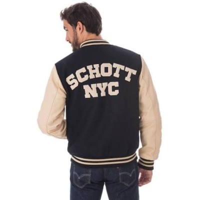 Teddy cuir SCHOTT Original Bleu Marine et Beige