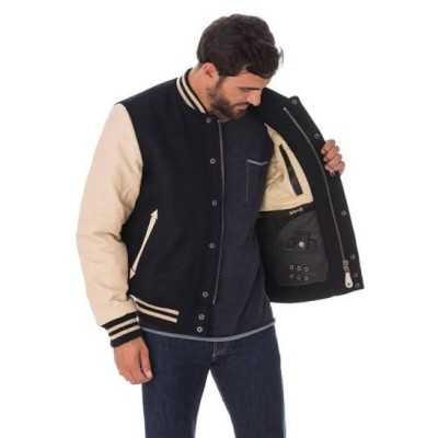 Teddy cuir SCHOTT Original Bleu Marine et Beige