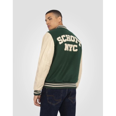 Teddy cuir SCHOTT Original Vert et Beige