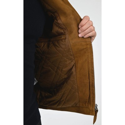 Blouson SCHOTT cuir et daim Camel
