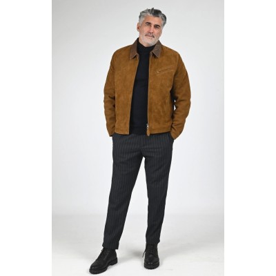 Blouson SCHOTT cuir et daim Camel