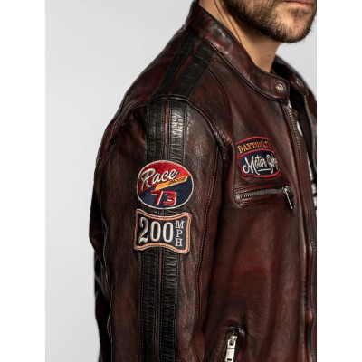 Cuir motard Patchs Vintage DAYTONA-73 "Bordeaux