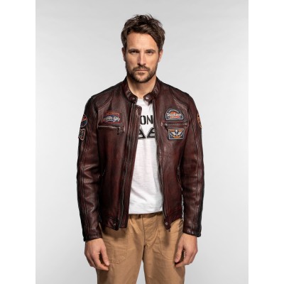 Cuir motard Patchs Vintage DAYTONA-73 "Bordeaux