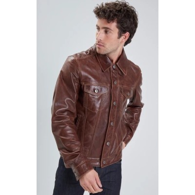Blouson cuir Trucker DAYTONA73 Cognac