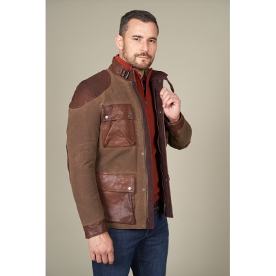 Veste Cuir / Canvas MCS Marron / Beige