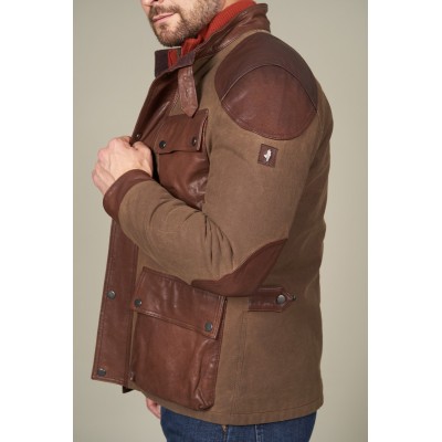 Veste Cuir / Canvas MCS Marron / Beige