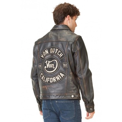 Cuir 3 Patchs vintage VON DUTCH Noir