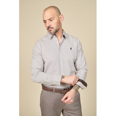 Chemise micro-motifs MCS blanc/chocolat