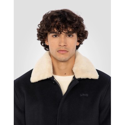 Blouson laine col sherpa SCHOTT Bleu Marine
