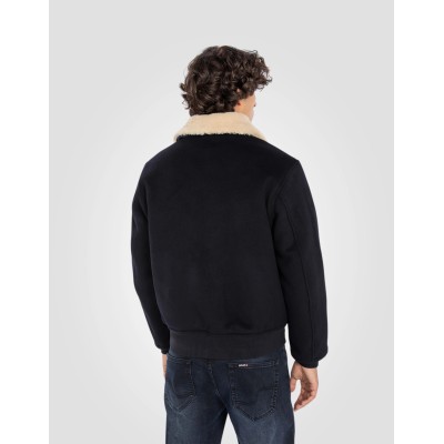 Blouson laine col sherpa SCHOTT Bleu Marine