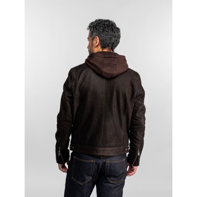 Blouson Cuir daim capuche DAYTONA73 Marron