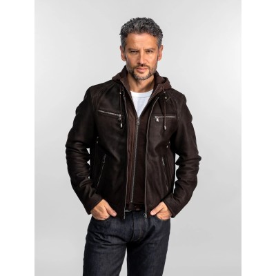 Blouson Cuir daim capuche DAYTONA73 Marron