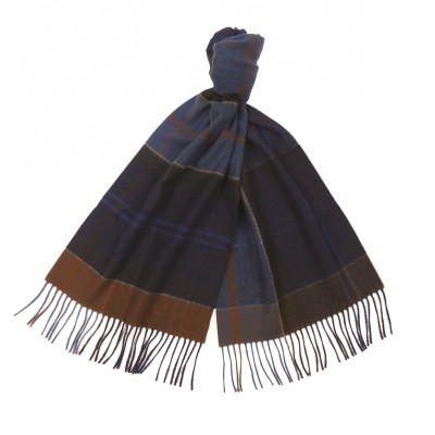 Écharpe 100% LAINE BARBOUR Bleu/Camel