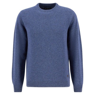Pull coudière col rond 100% LAINE BARBOUR Bleu Jeans