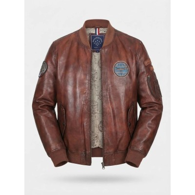 Bombers cuir OSCAR MUST Patrouille de France Cognac Vintage