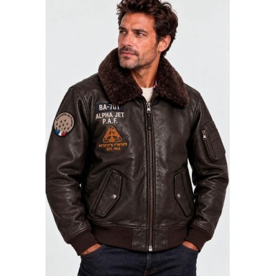 Cuir MA-1 ALPHA  Patrouille de France Marron