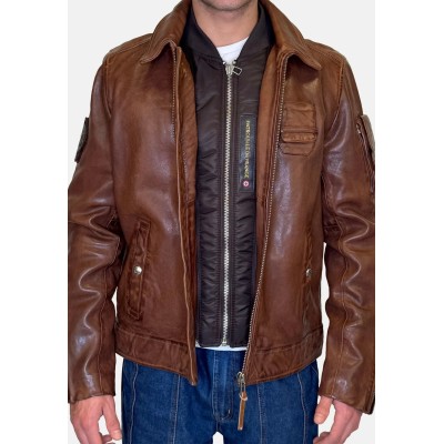 Blouson Cuir ALPHA Jaegger Patrouille de France Cognac