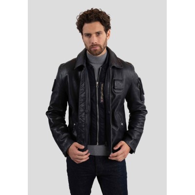 Blouson Cuir ALPHA Jaegger Patrouille de France Bleu Marine