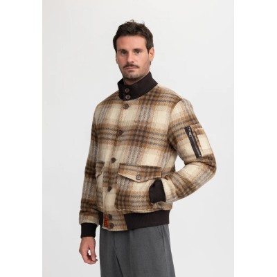 Blouson Laine BOMBERS Carreaux beige/camel