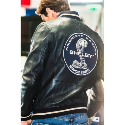 Blouson cuir agneau dallas CARROLL SHELBY Bleu Marine