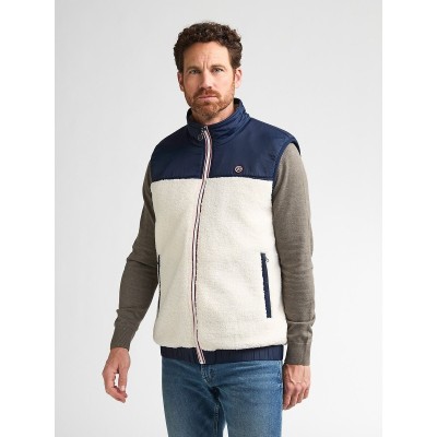 Veste sans manches sherpa PETROL INDUSTRIES Ecru / Bleu marine