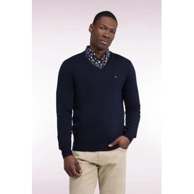 Pull col V 55% Laine EDEN PARK Bleu Marine