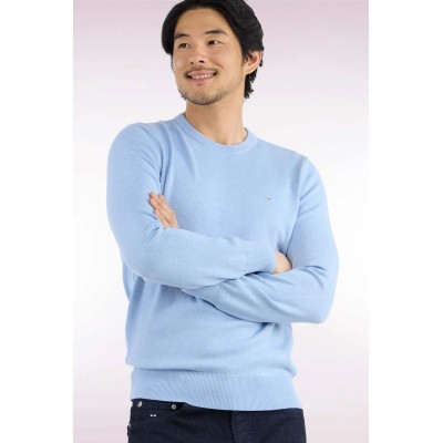 Pull col Rond 55% Laine EDEN PARK Bleu ciel